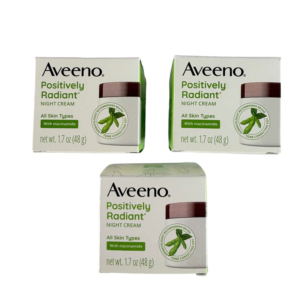 Lot of 3 Aveeno Positively Radiant Night Cream with Niacinamide 1.7 oz